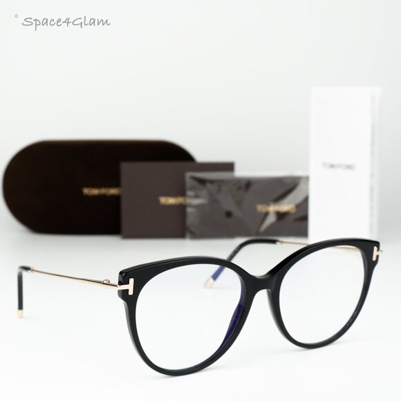 Tom Ford Women Eyeglasses Black Rose Gold Blue Light Block Round FT5770 001 NEW main image 8